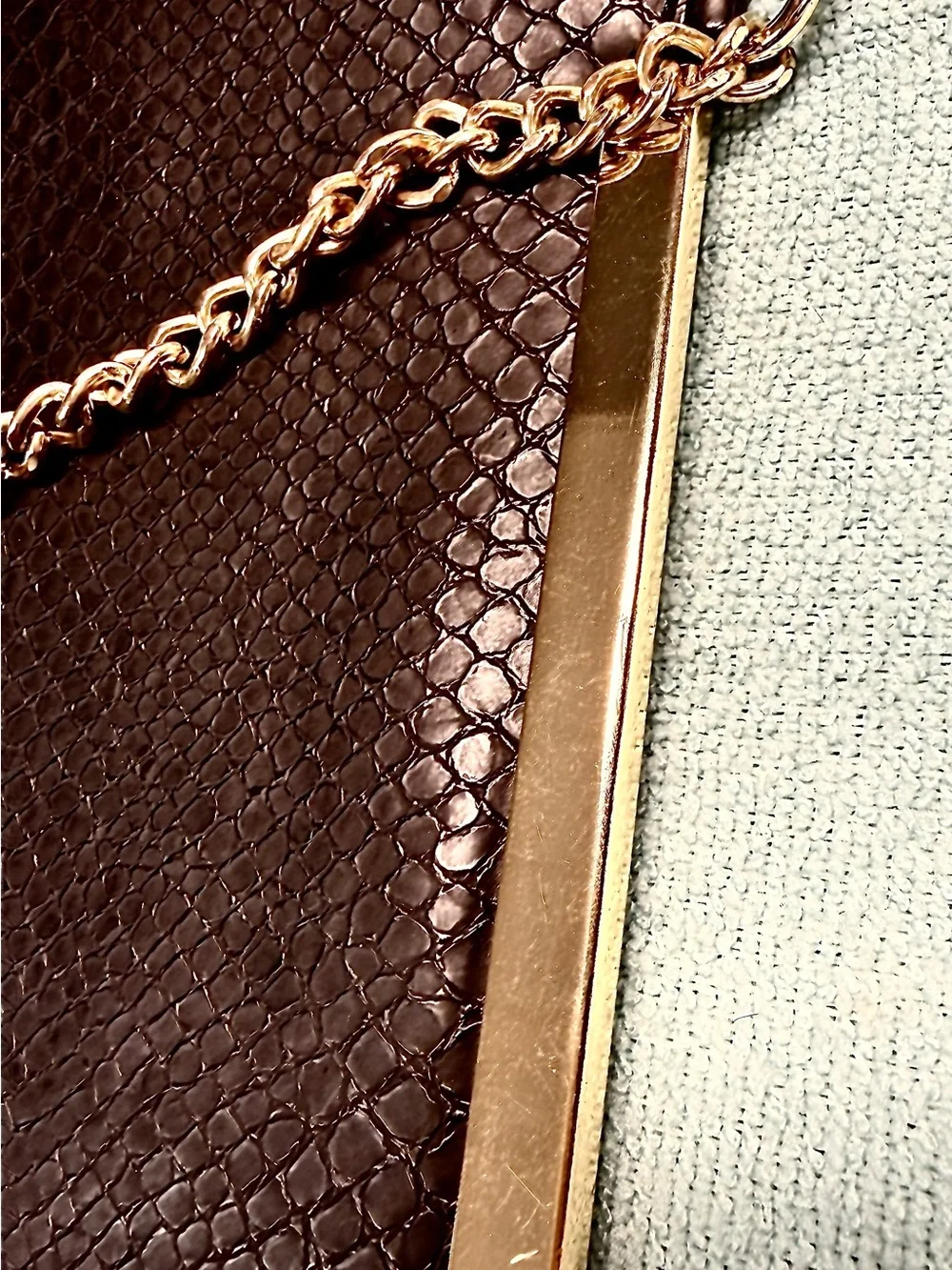 GUESS Black Faux Snakeskin Clutch Gold Chain Evening Bag